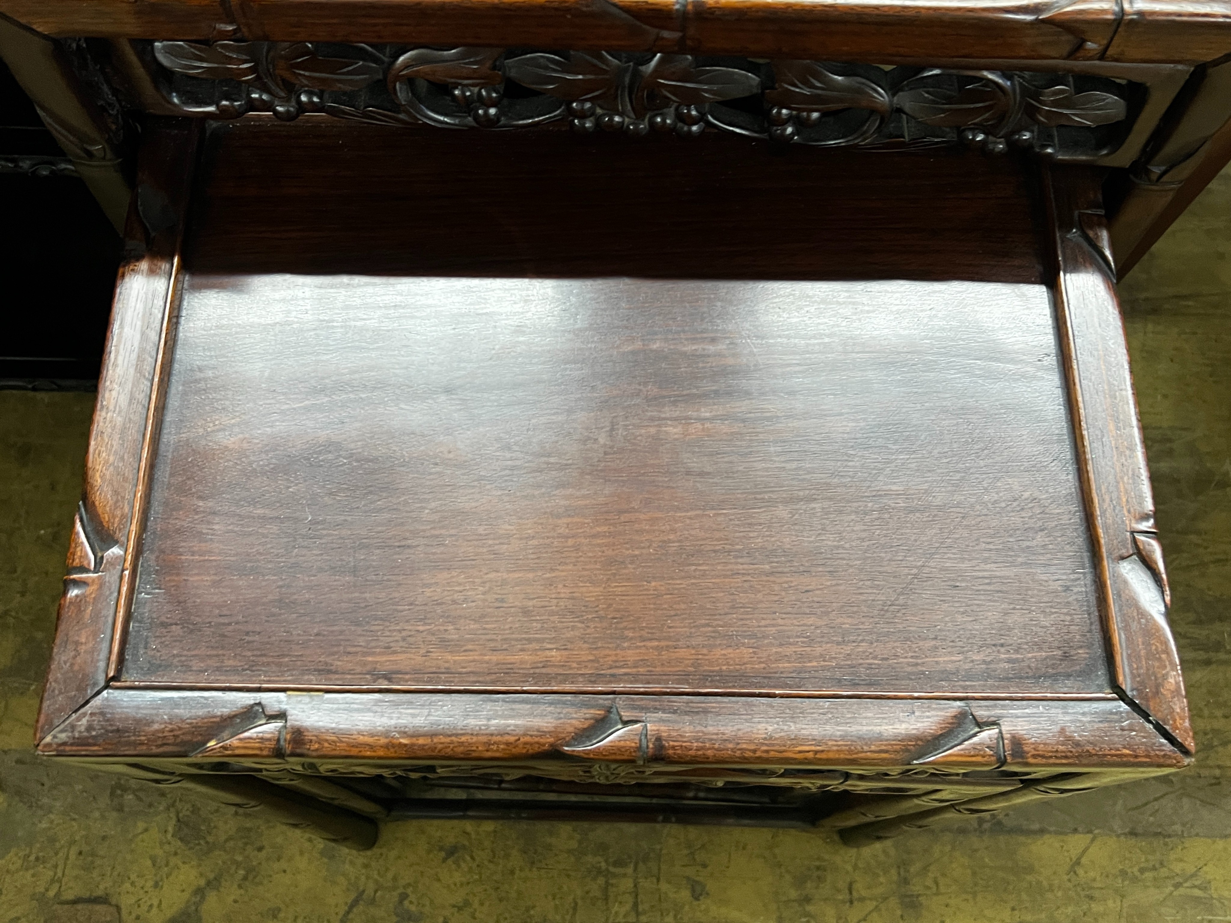 A quartetto of Chinese rectangular hongmu tea tables, width 50cm, depth 36cm, height 70cm